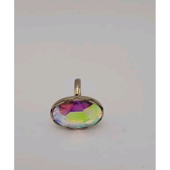 Vintage Heart Shaped Iridescent Multicolor Earrings And Matching Round Ring - Picture 6 of 12